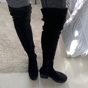 Black suede over the knee boots